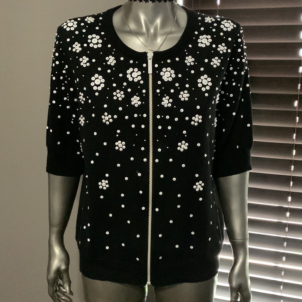 Michael Kors Bead Sequin Sweater Short Sleeve Zip